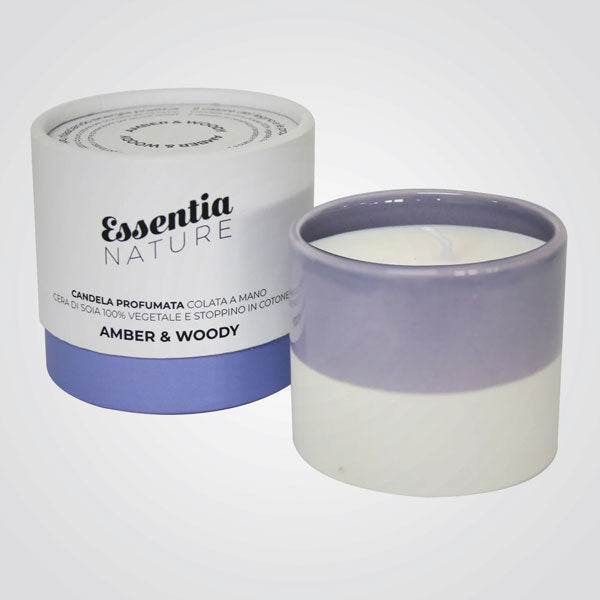 Bougie en céramique LILAC/BLANC au parfum Ambre et Boisé