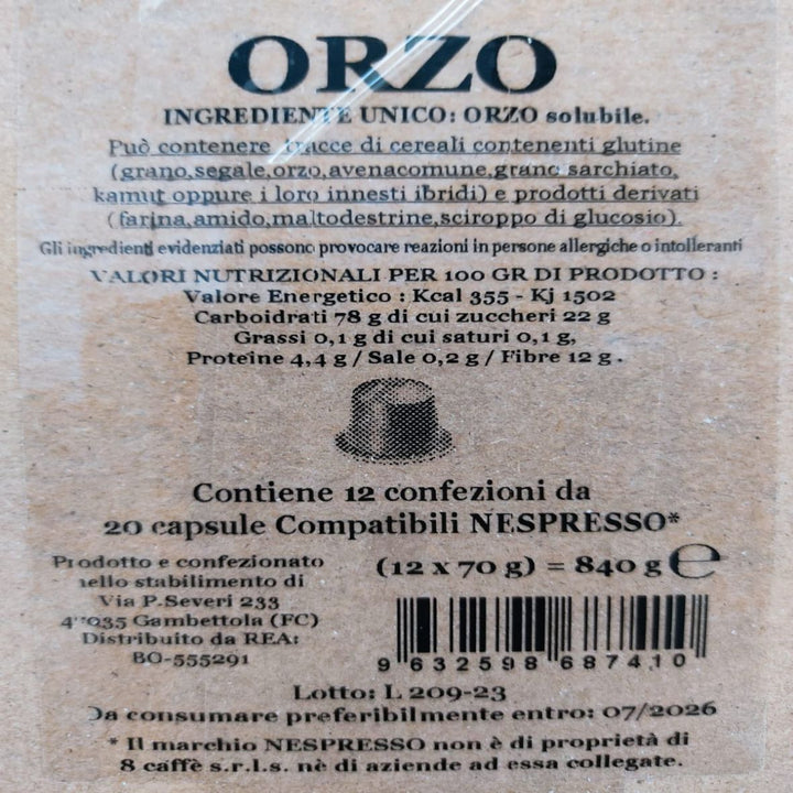 Orzo Solubile Compatibili Nespresso* 20 Caps