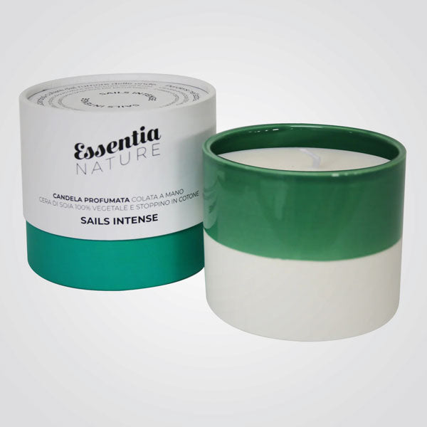 GREEN/WHITE Ceramic Candle with Sails Intense scent 