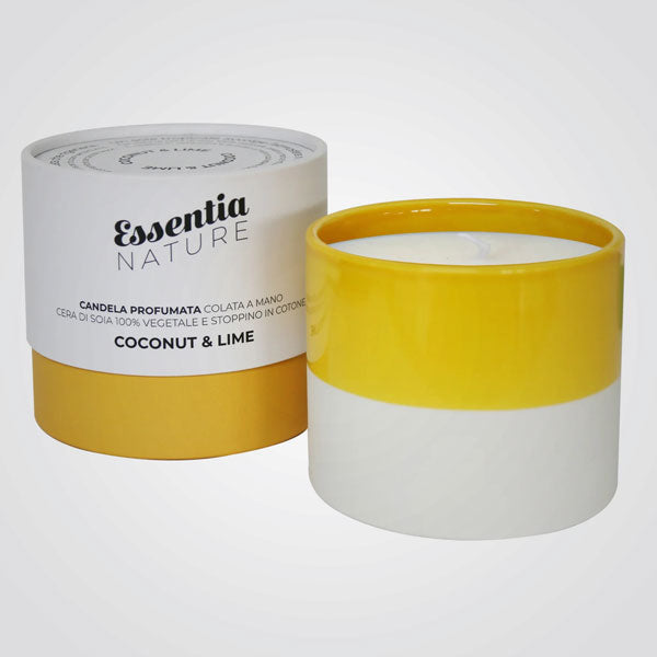 YELLOW/WHITE Ceramic Candle with Coconut &amp; Lime scent 