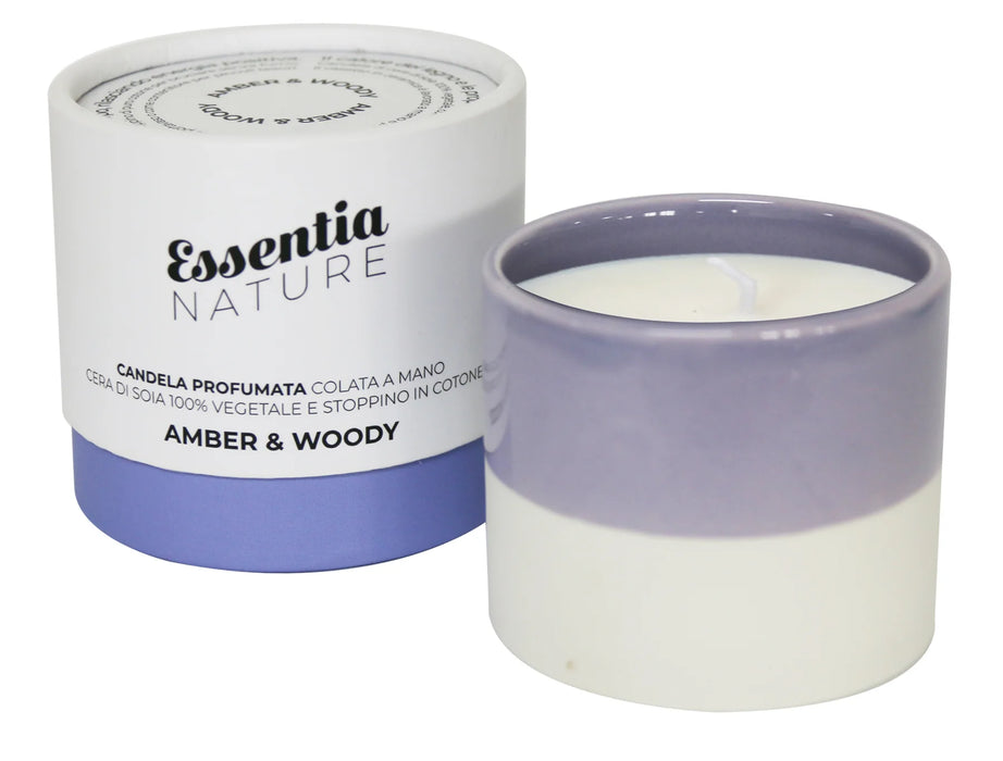 LILAC/WHITE Ceramic Candle with Amber & Woody scent