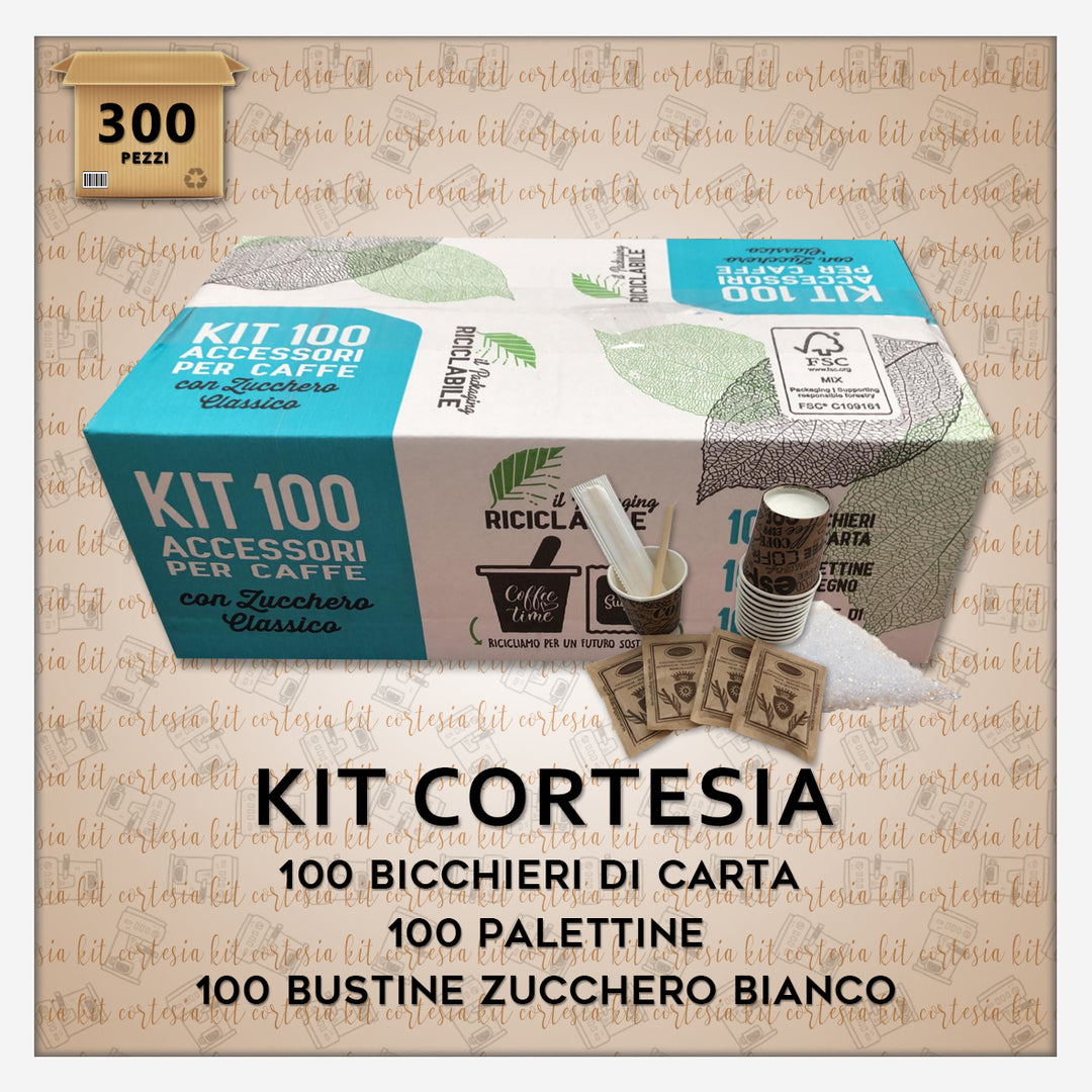 Kit de courtoisie Scoop et sucriers blancs biodégradables et biocompostables 100 pièces par type (300 pièces au total)