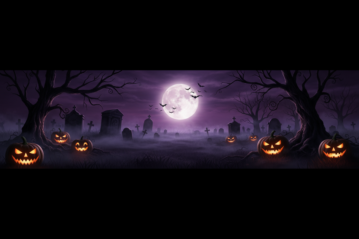 crea immagine per sfondo banner countdown quindi rimane stretta e lunga a tema halloween 