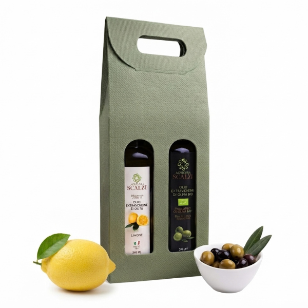 Geschenkbox mit aromatisierten oder biologischen Olivenölen extra vergine – Scalzi