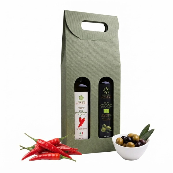 Geschenkbox mit aromatisierten oder biologischen Olivenölen extra vergine – Scalzi