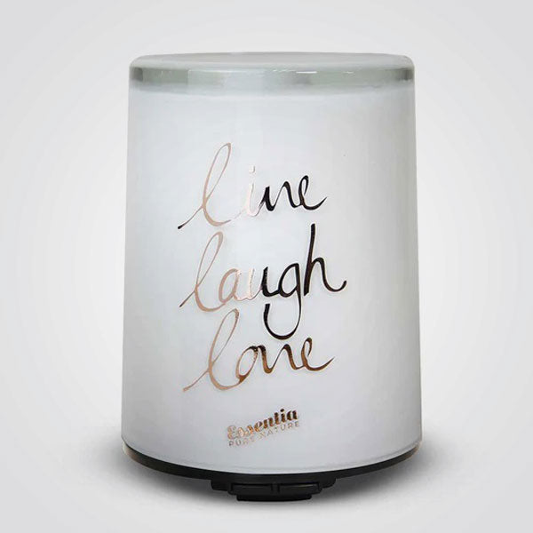 Ultraschalldiffusor aus Perlglas – Weiß „Live Laugh Love“
