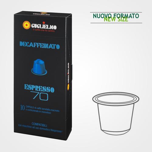 Capsules de café compatibles Nespresso * Decaffeinato Blu 70 boîte de 10 capsules